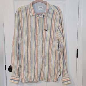 Faconnable Linen Popover Shirt Pastel Stripe Long Sleeve XL Resort Mediterranean